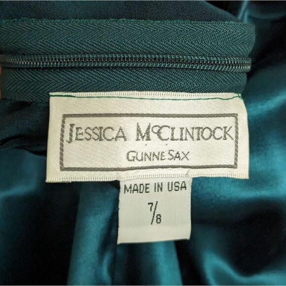 VTG Gunne Sax Jessica McClintock Embroidered Sequin Maxi Dress Green 7 8 - Picture 6 of 7